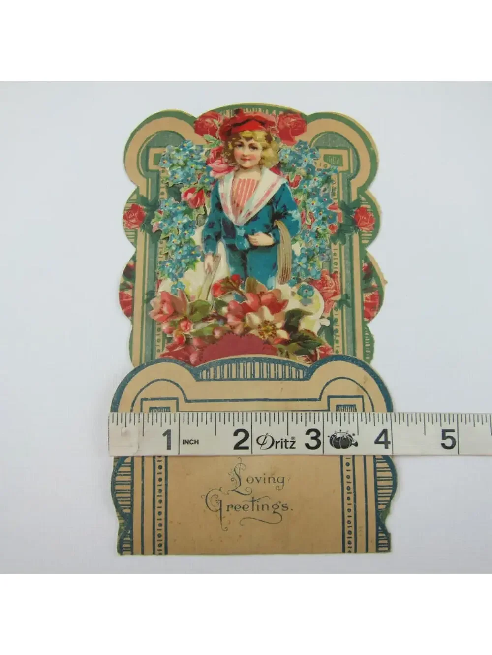 Antique Valentine Honeycomb 3D Pop Up Die Cut Boy Blue Sailor Suit Flowers Roses